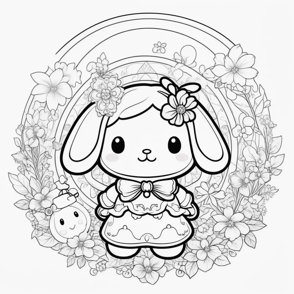 Cinnamoroll coloring pages featuring a cute dog in a bow