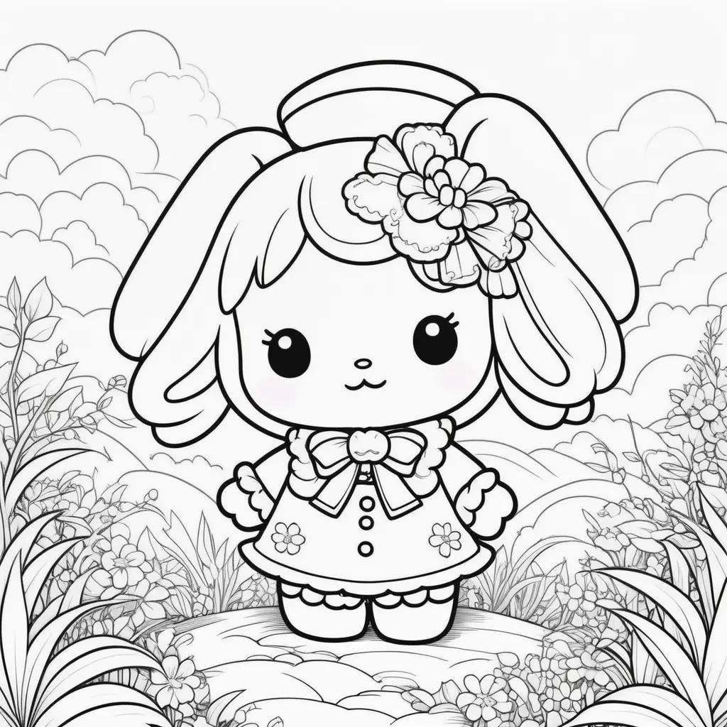 Cinnamoroll coloring pages featuring a cute rabbit