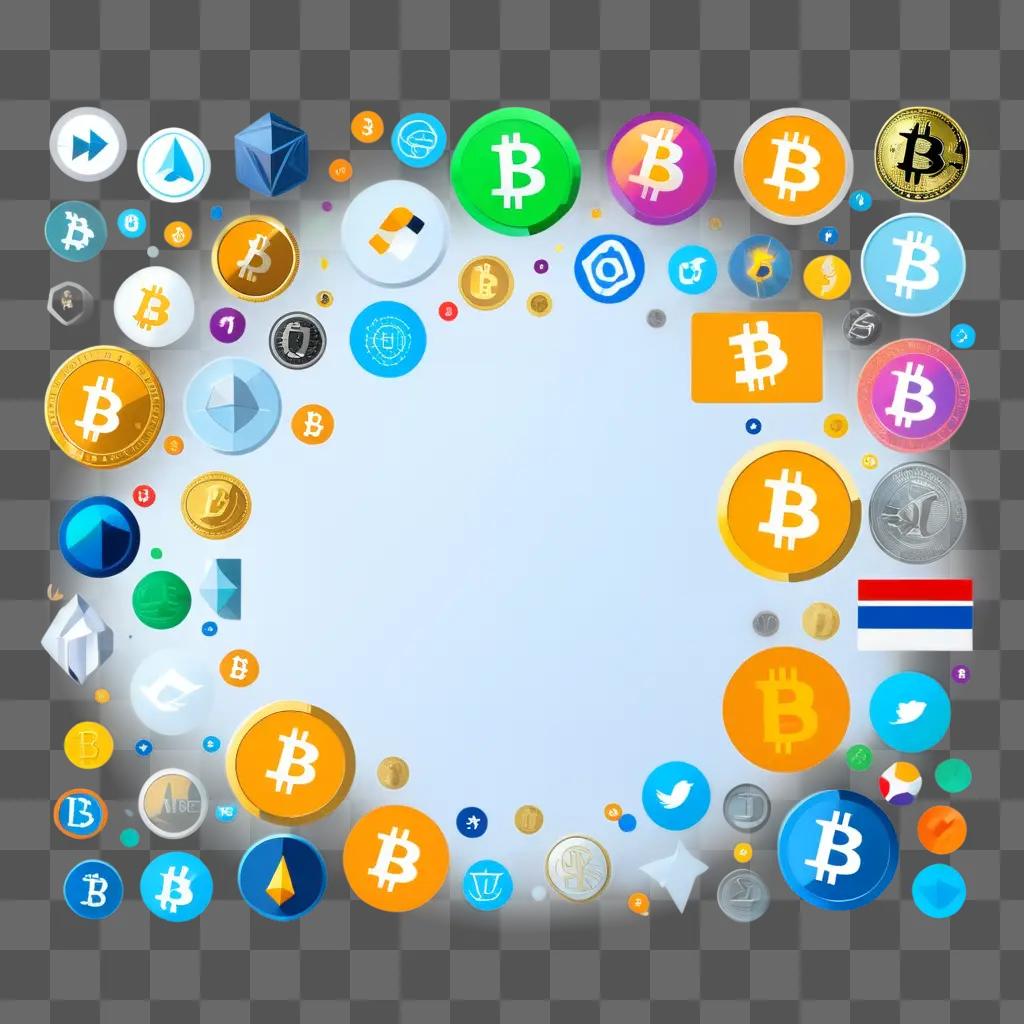 Circle of digital assets with various currencies