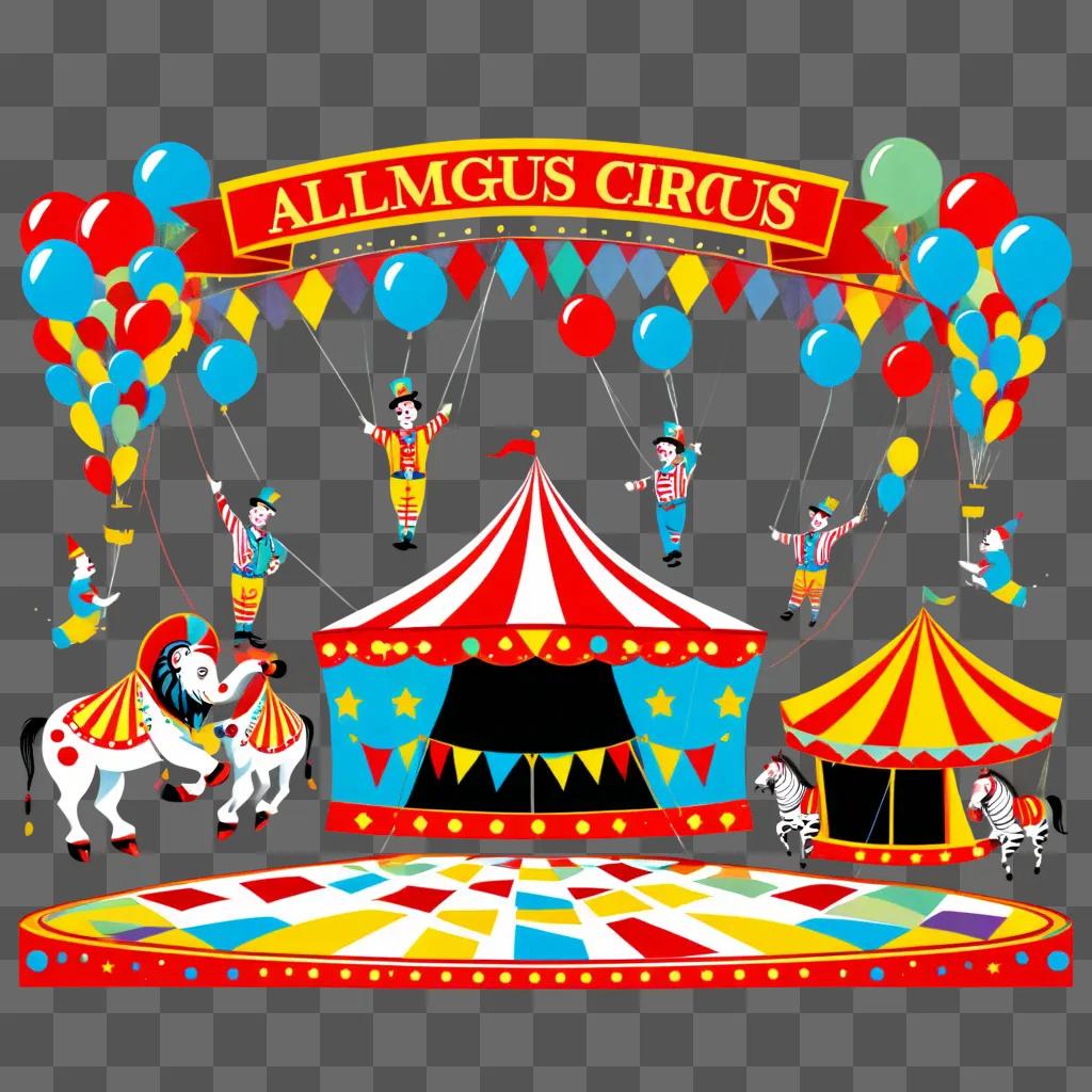 Circus scene with circus animals and balloons