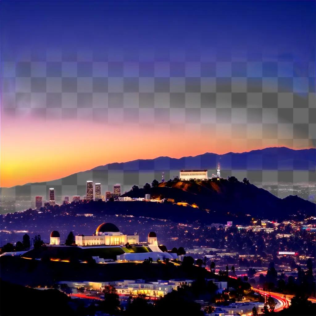 City lights and mountains at sunset in Los Angeles