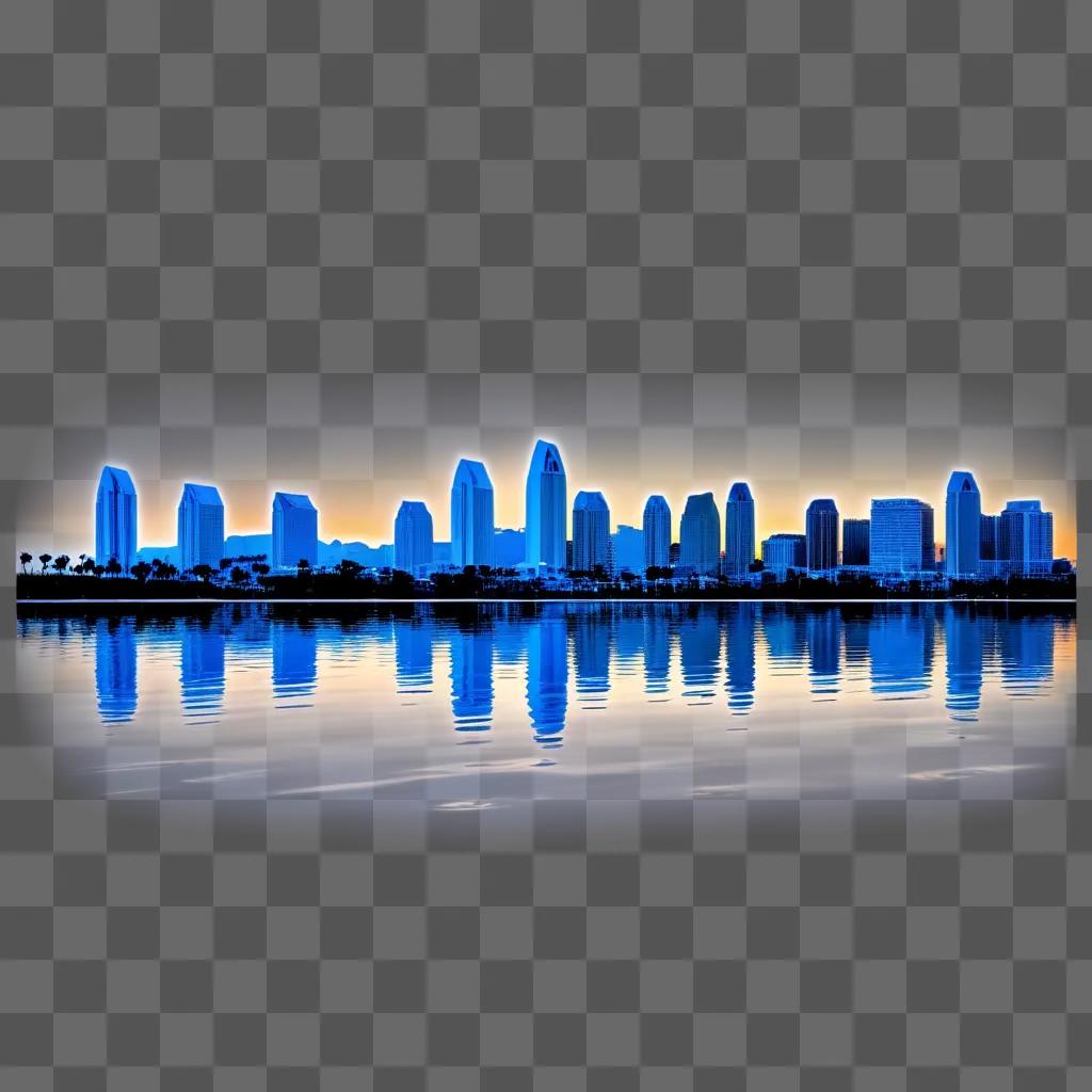 City lights reflect on the calm waters of San Diego