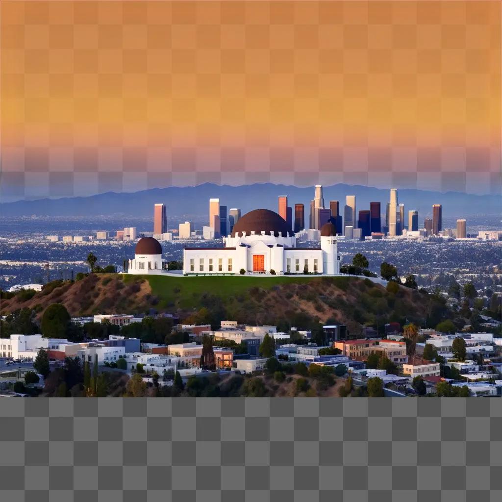 Cityscape of Los Angeles with orange sunset