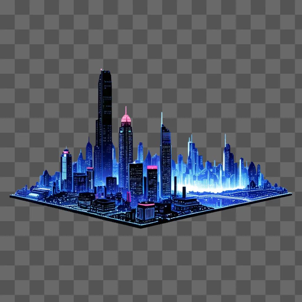 Cityscape rendered in 8 bit style on a PNG background