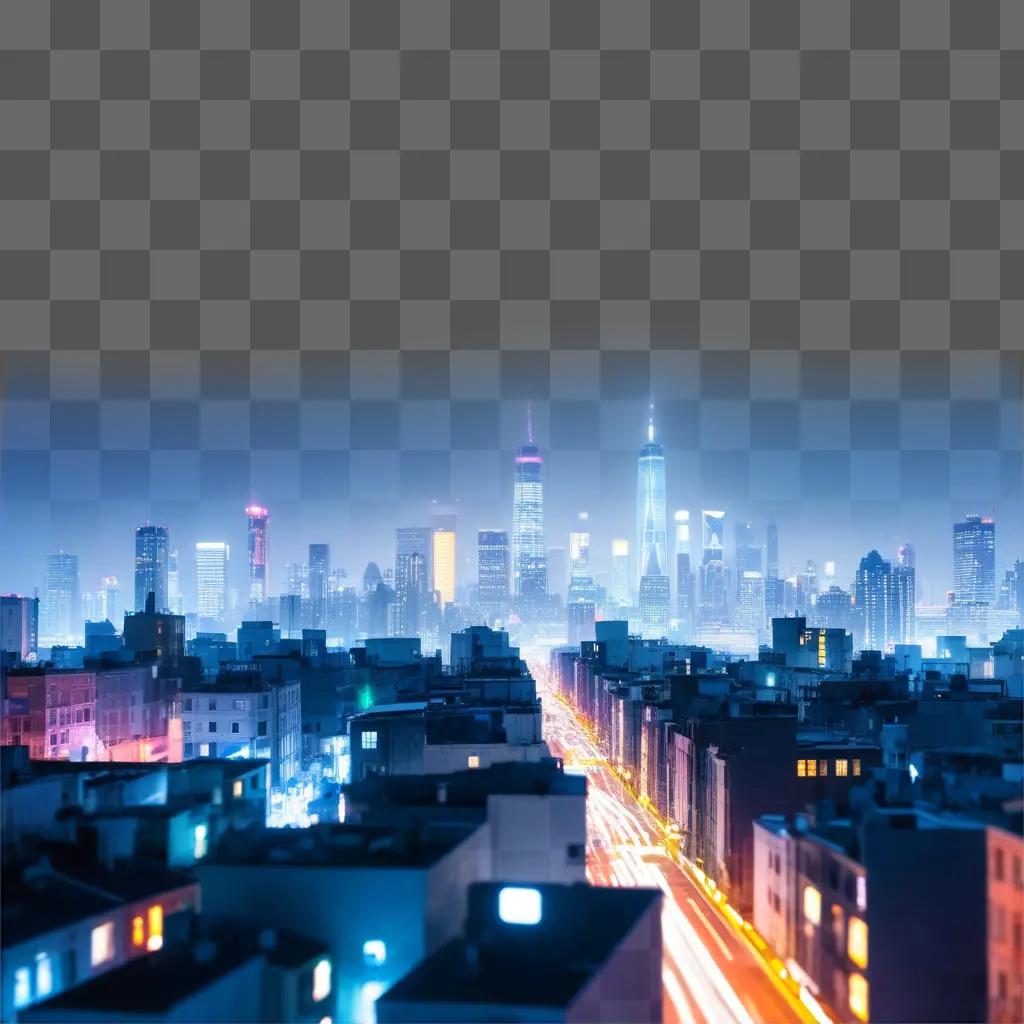 Cityscape with blurred buildings and light show