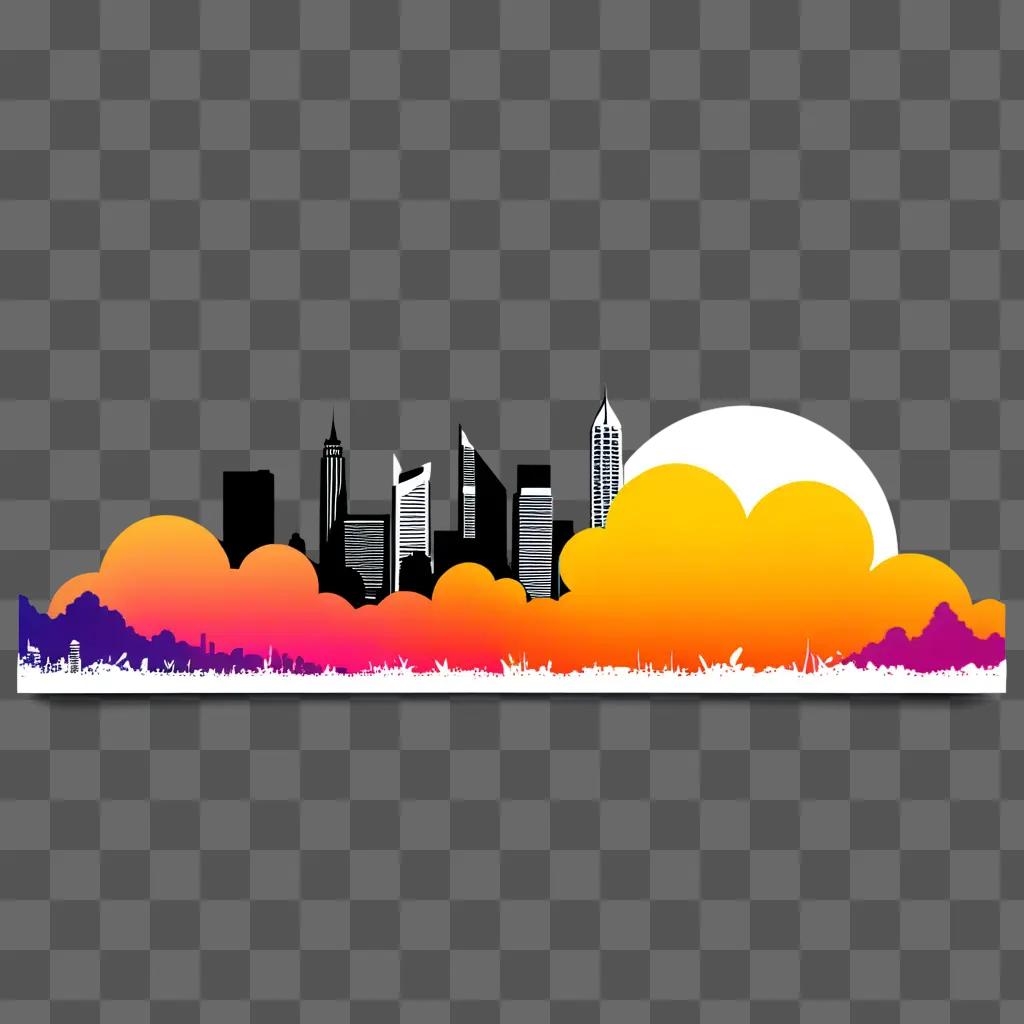 Cityscape with clouds and sun in a colorful png banner