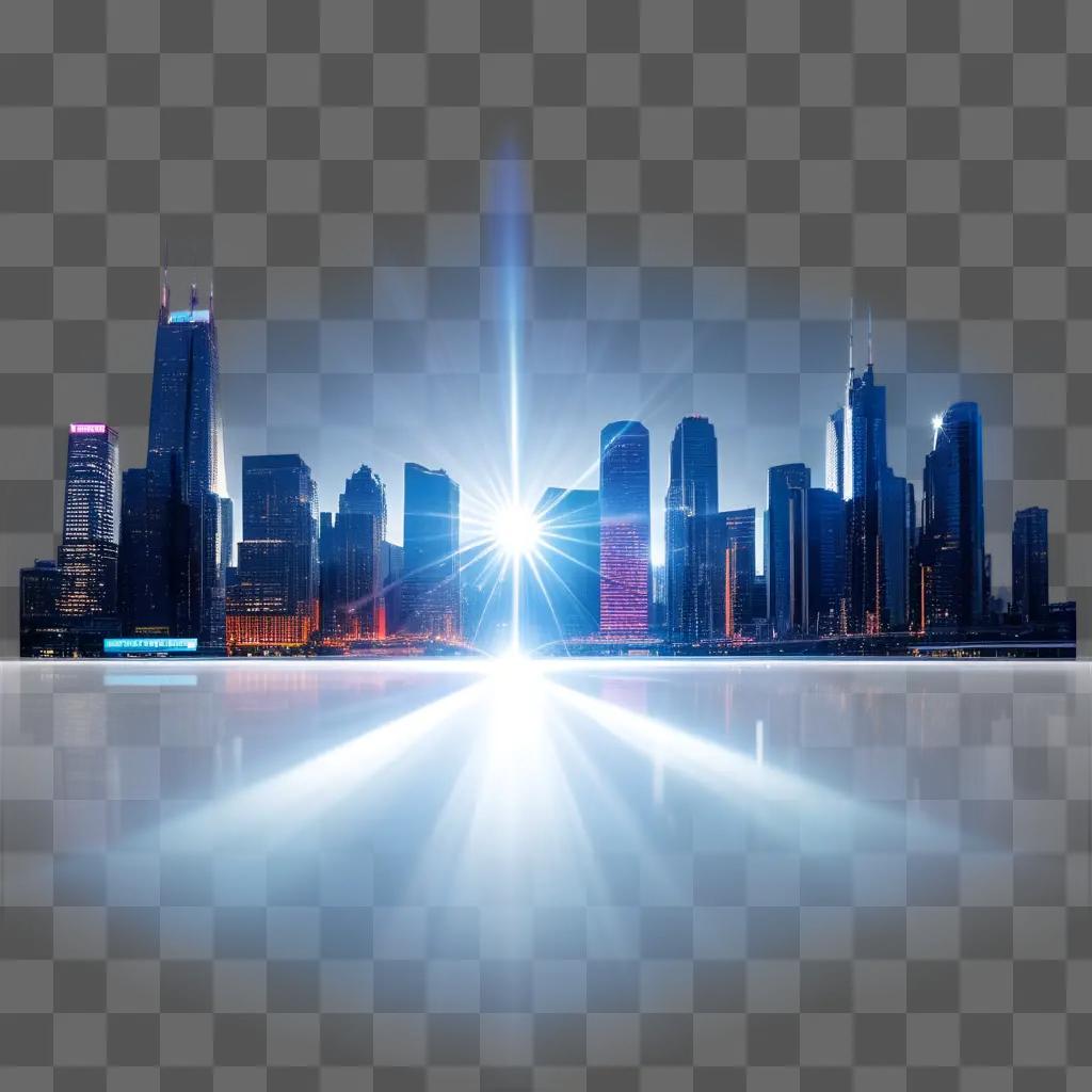 Cityscape with lens flare and bright sun