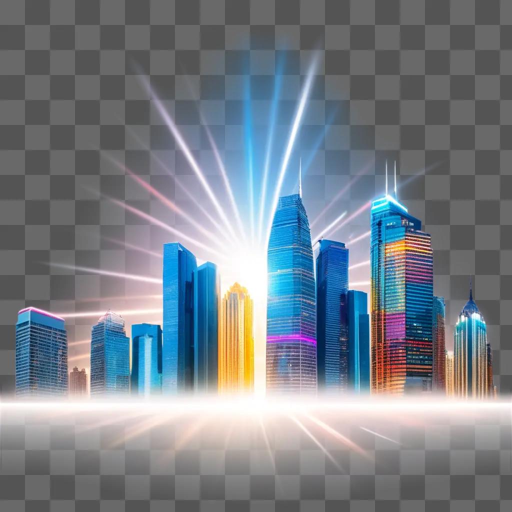 Cityscape with lens flare at sunset