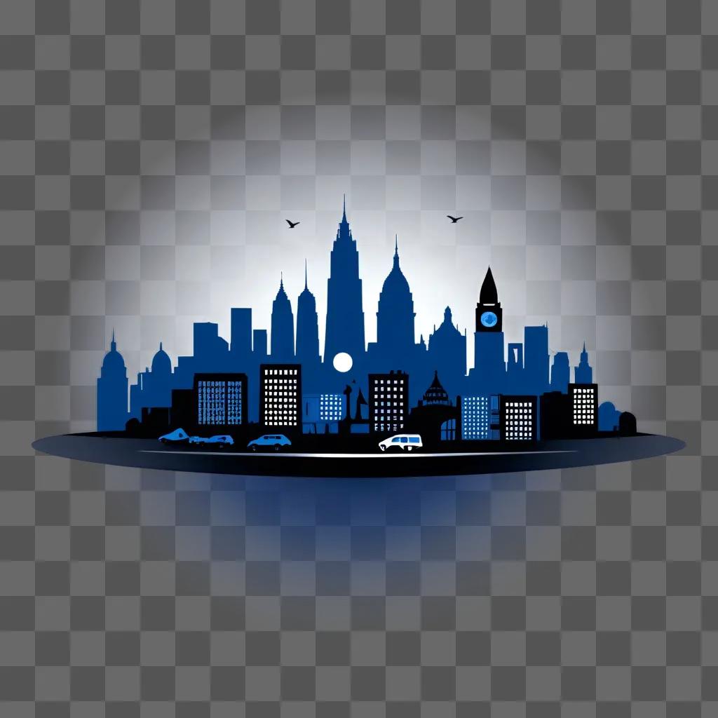 Cityscape with location icon in blue and white