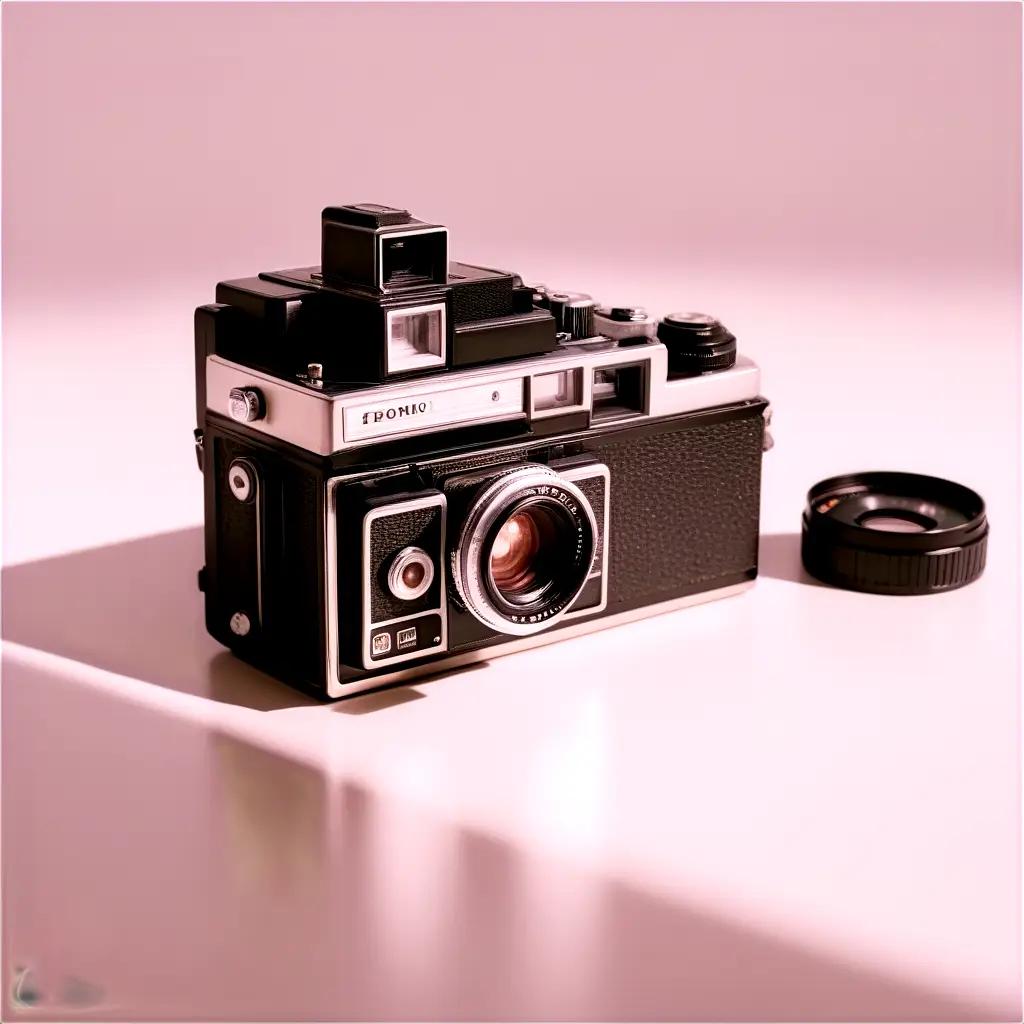 Classic film camera on a white table