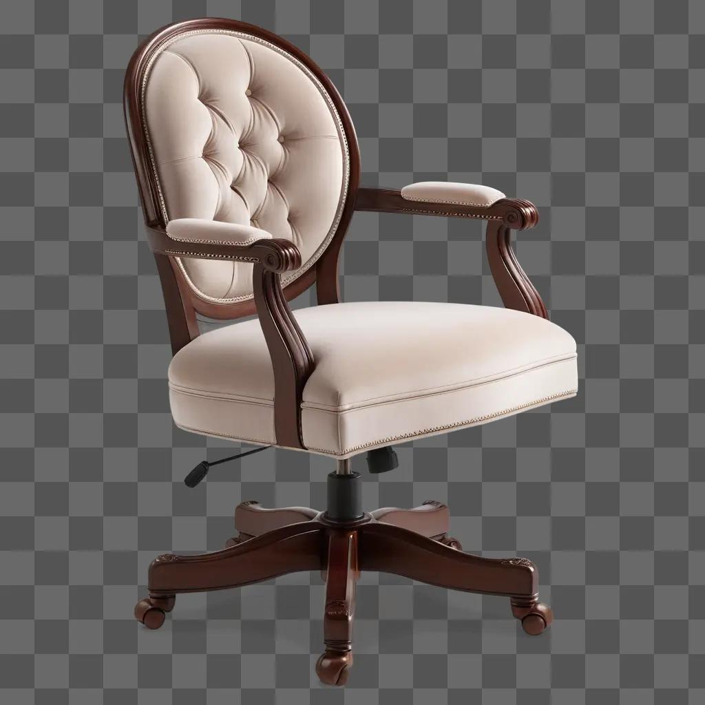 Classic office chair with wooden arm rests and upholstered seat