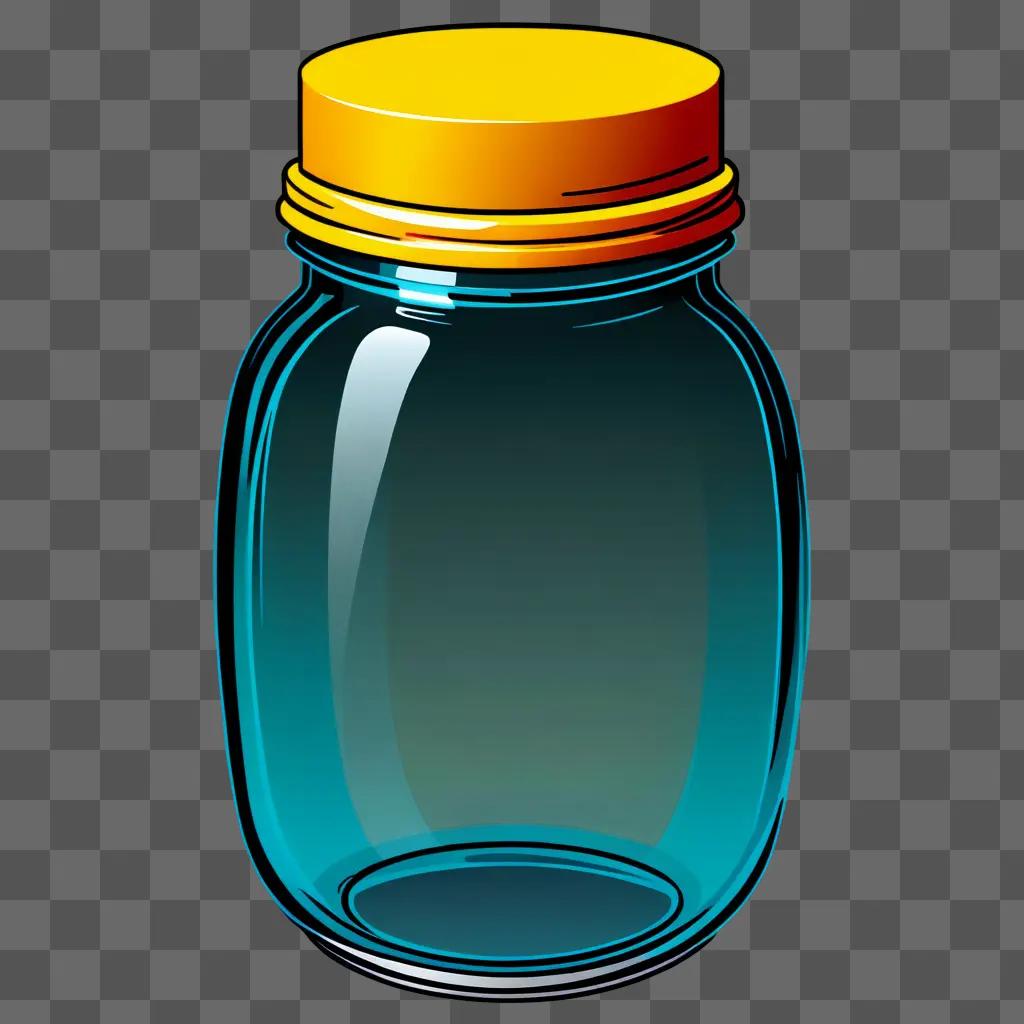 Clear glass jar with yellow lid and blue background