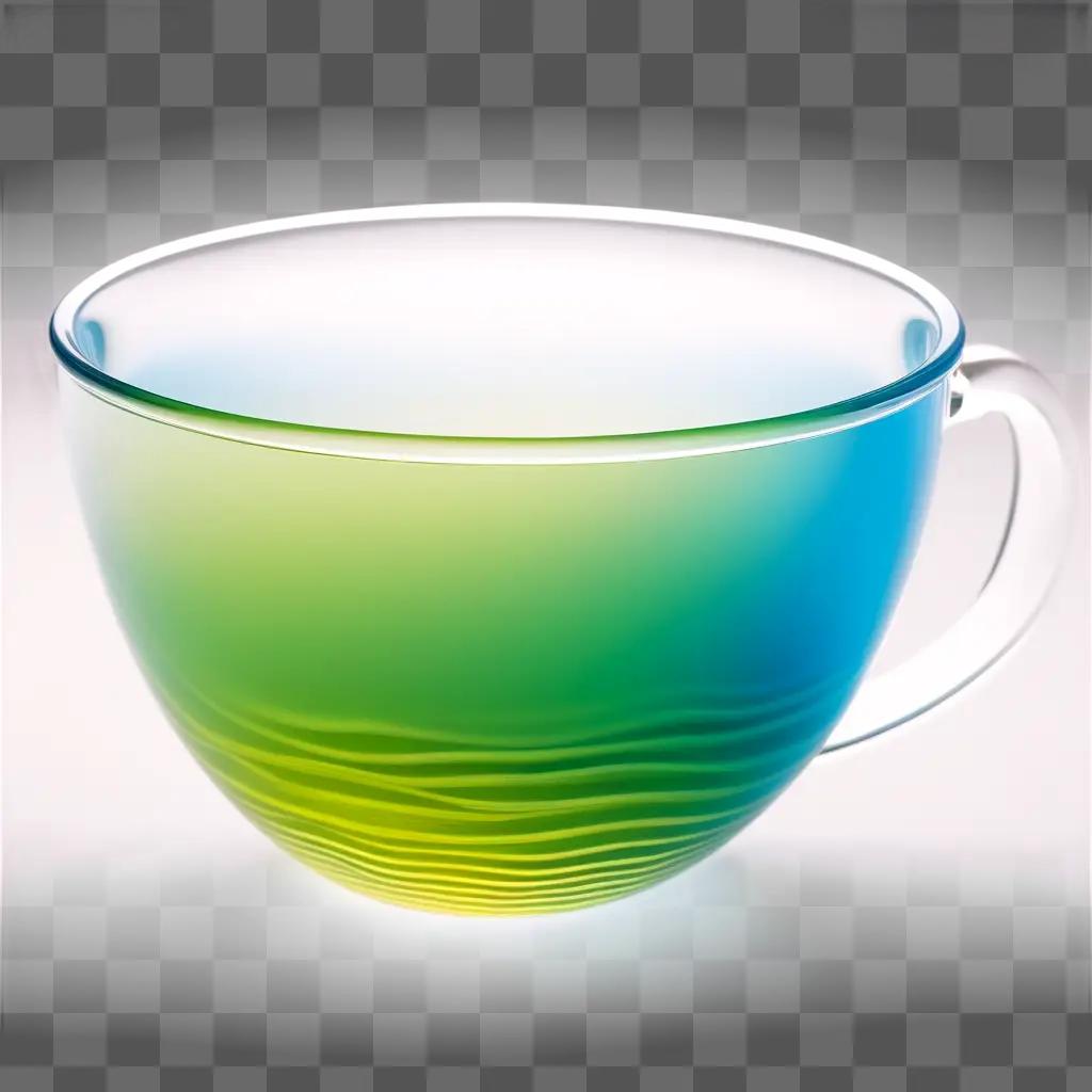 Clear glass water cup with colorful waves inside