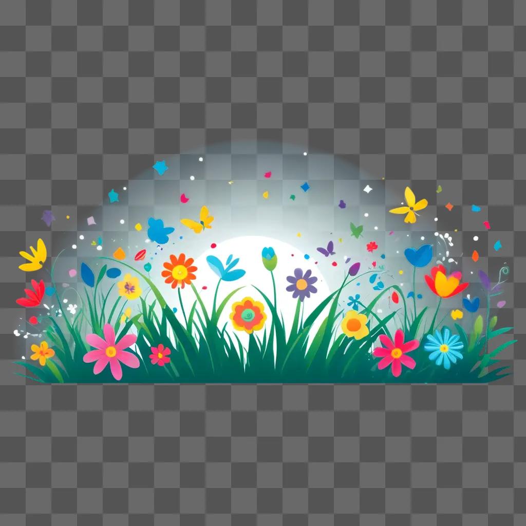 Clipart arts of a colorful garden with butterflies