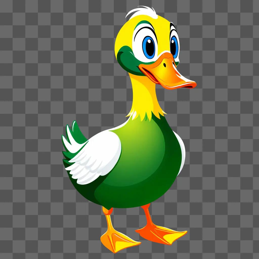 Clipart duck with big eyes, yellow beak, and green legs