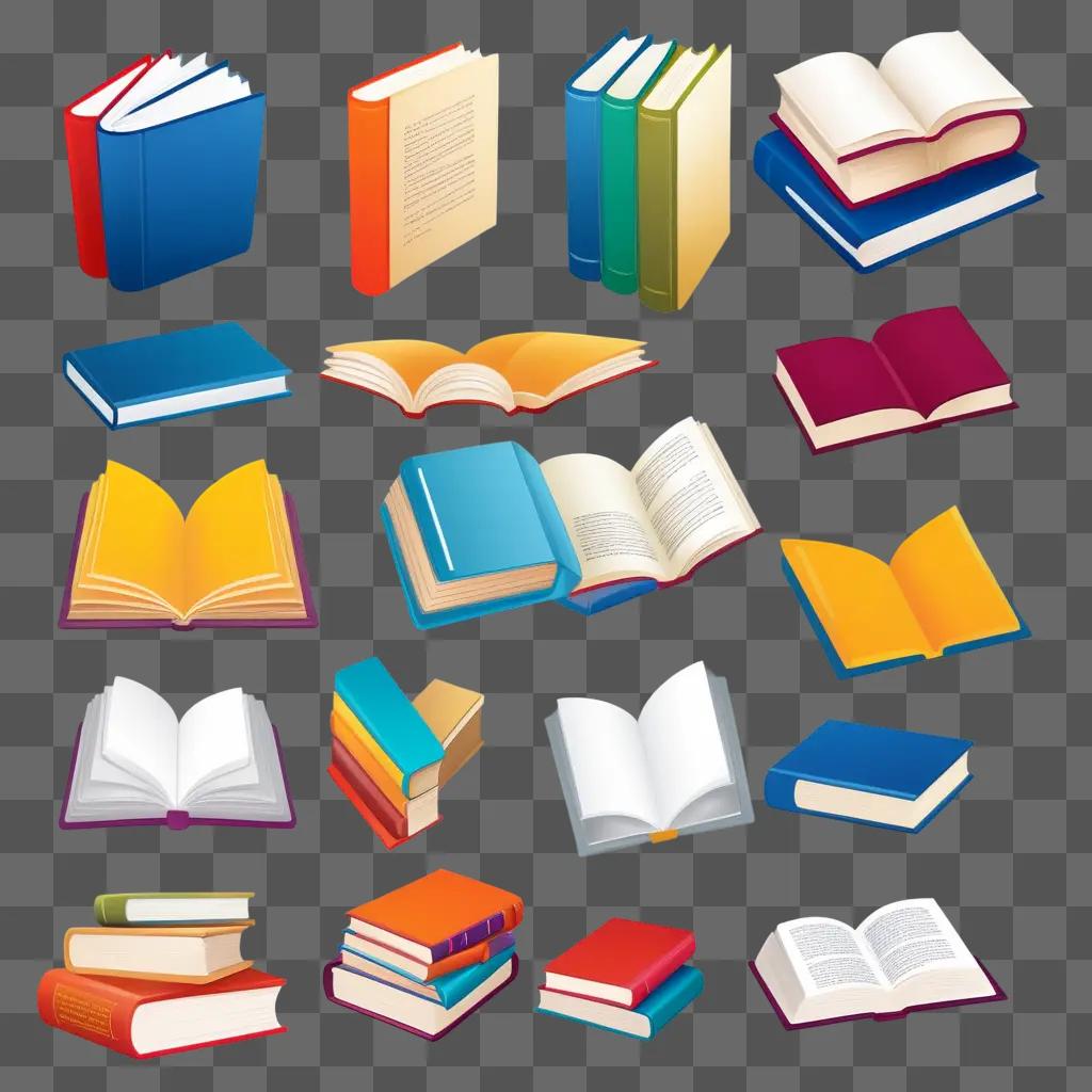 Clipart of 10 books in various colors