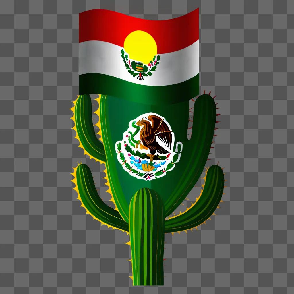 Clipart of Mexican flag with sun and cactus