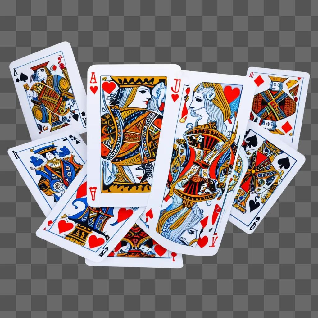 Clipart of a bunch of playing cards on a table