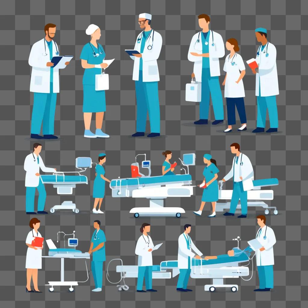 Clipart of a doctor and nurses in hospital