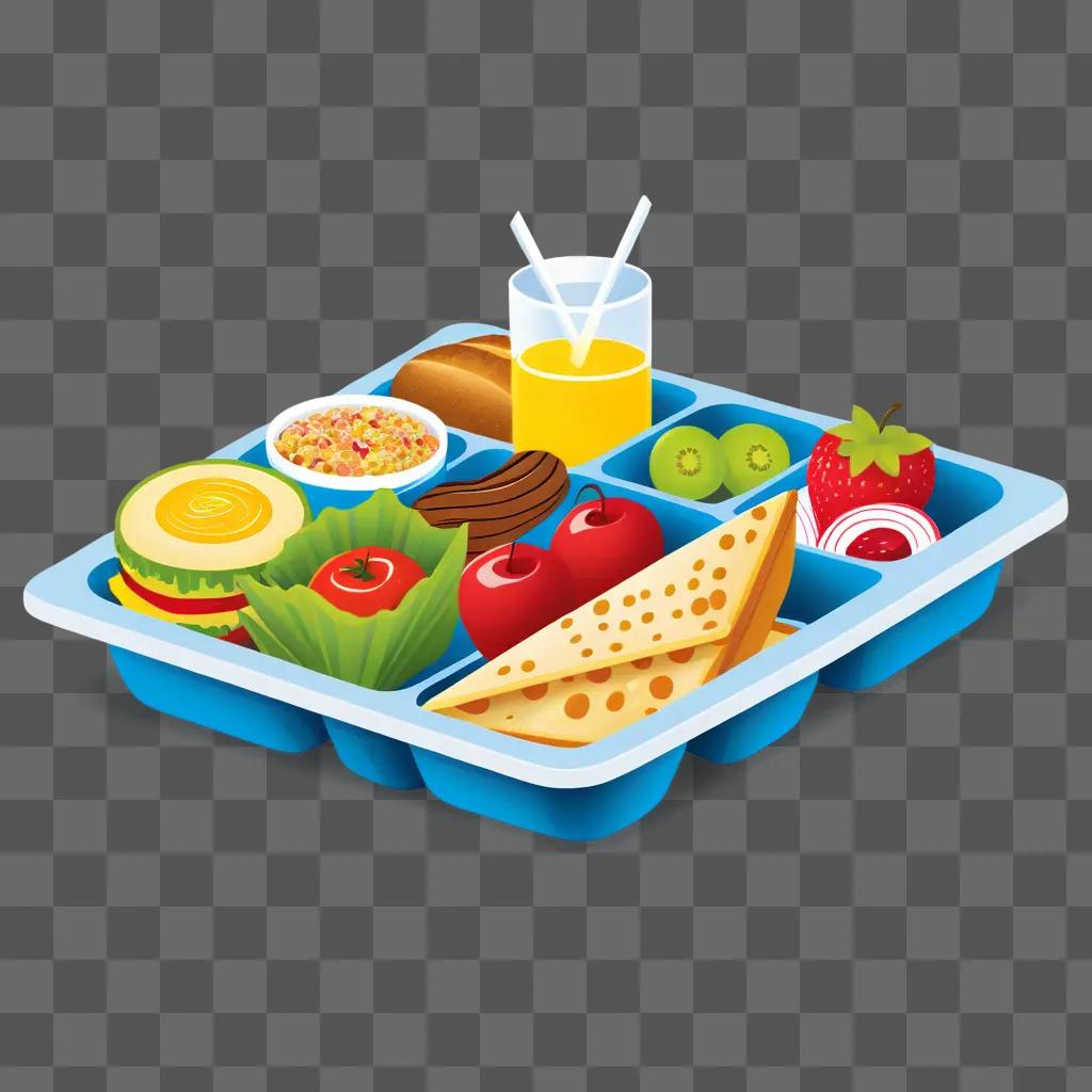 Clipart of a lunch tray with various foods