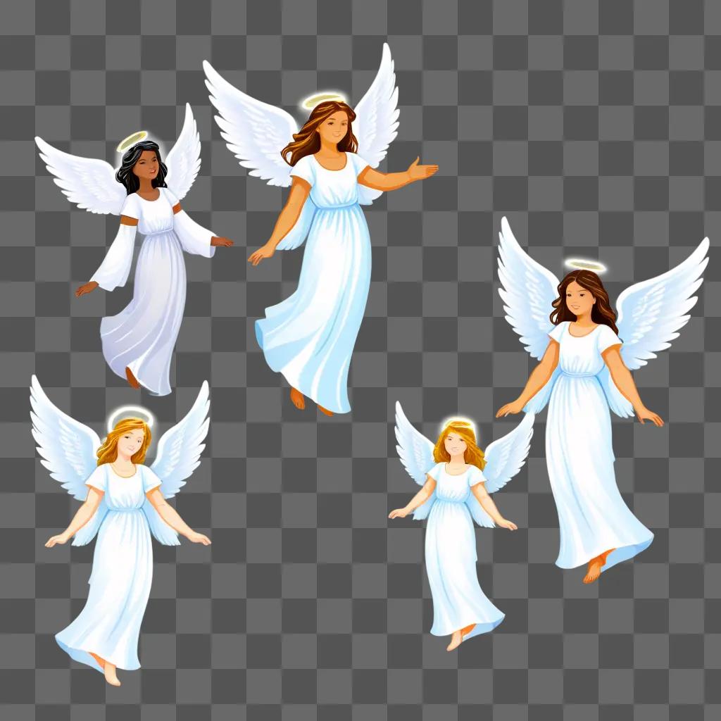 Clipart of angels with wings, all white, all different sizes