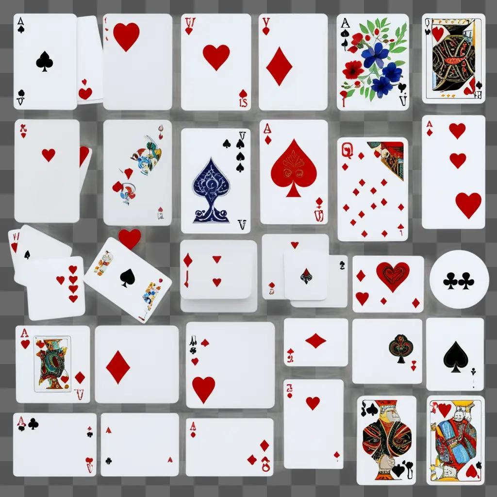 Clipart of cards arranged in an abstract pattern