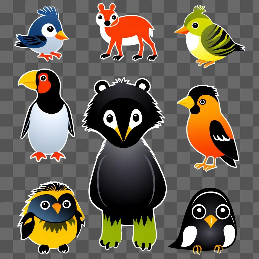 Clipart of colorful animals on a dark background