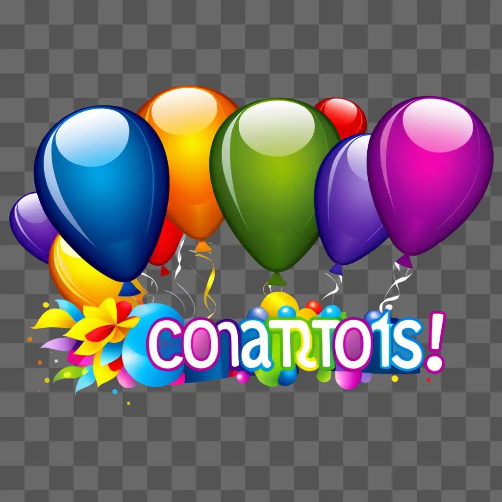 Clipart of colorful balloons and text Congrats!