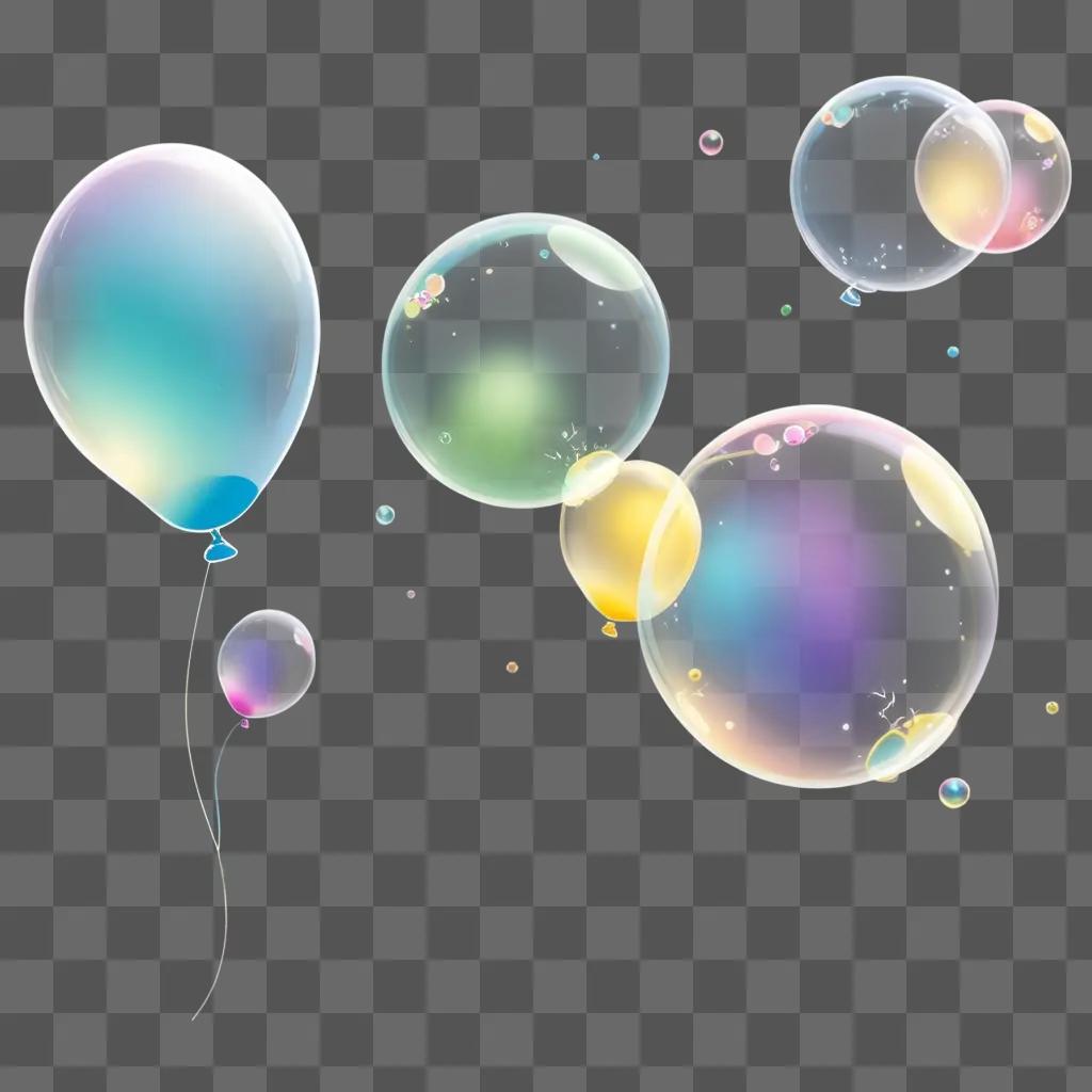 Clipart of colorful bubbles and balloons on a blue background