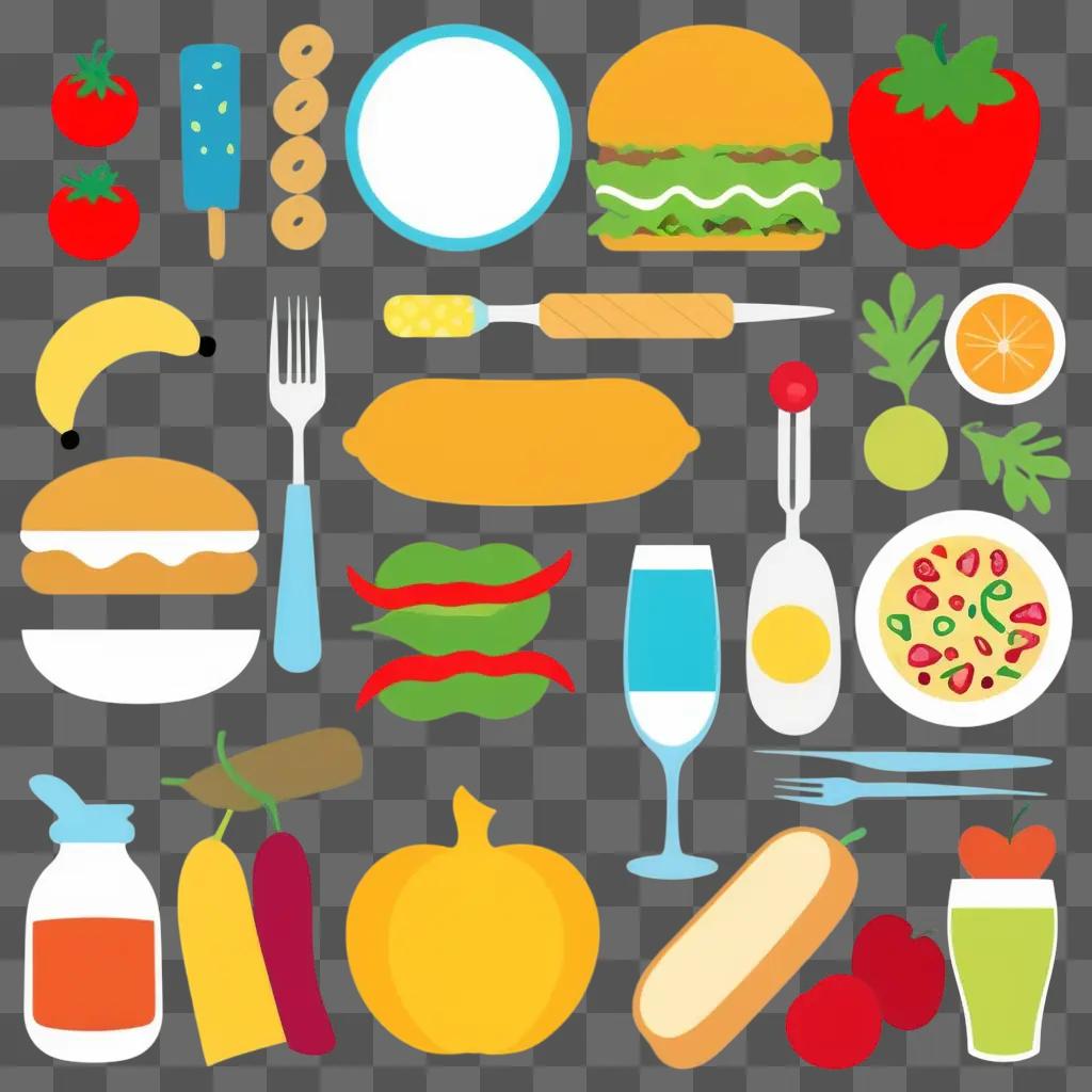 Clipart of lunch: colorful food on plate