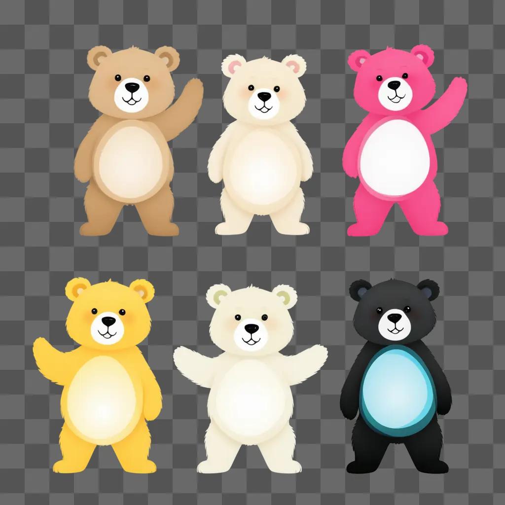 Clipart of six bear shapes in different colors