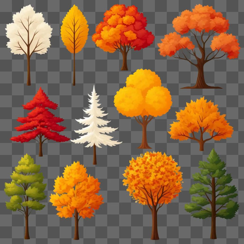 Clipart of various trees in different colors