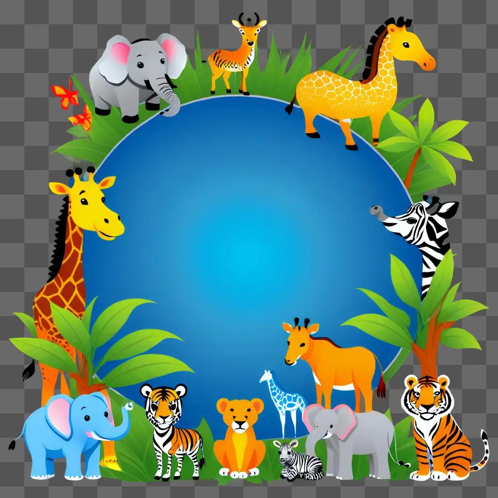 Clipart of zoo animals in a circle