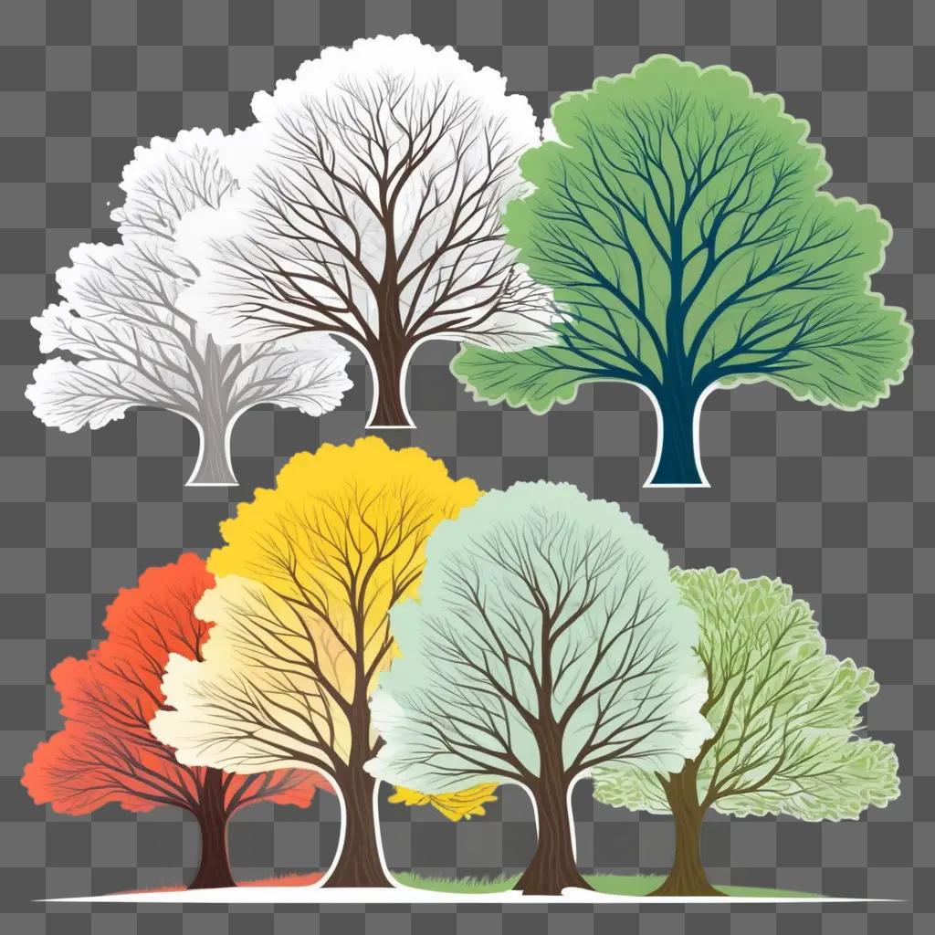 Clipart trees in various seasons and colors