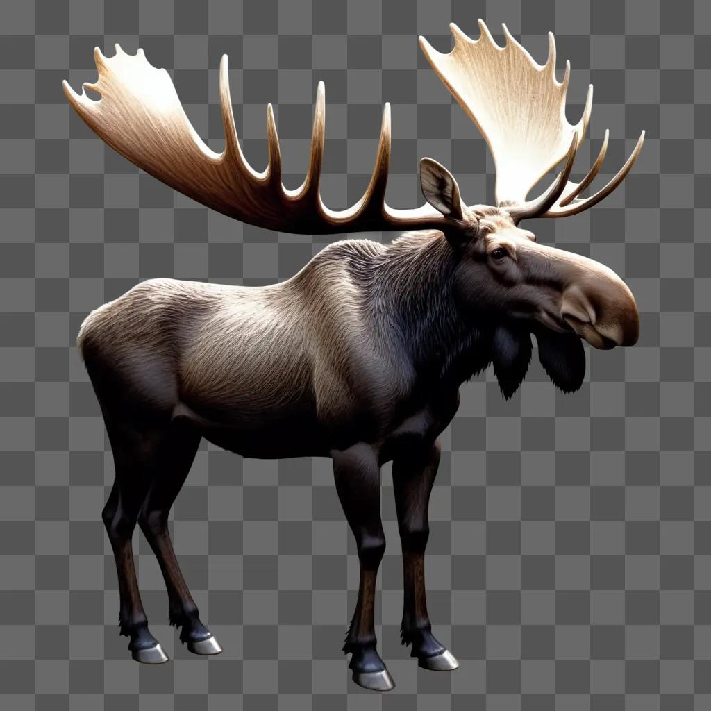 Clipped moose with large antlers against a dark background