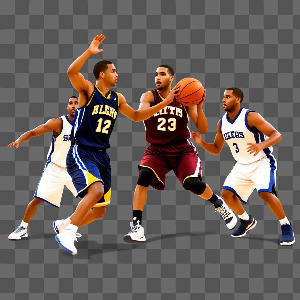 Clipping art of basketball players on a court