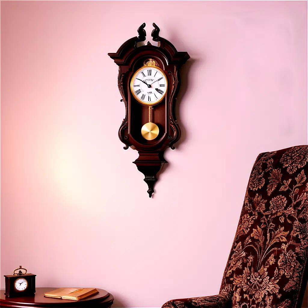 Clock on the wall in a pink room