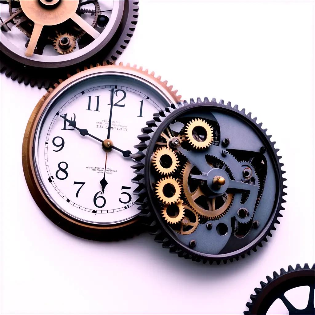 Clock with gears and numbers on a white counter