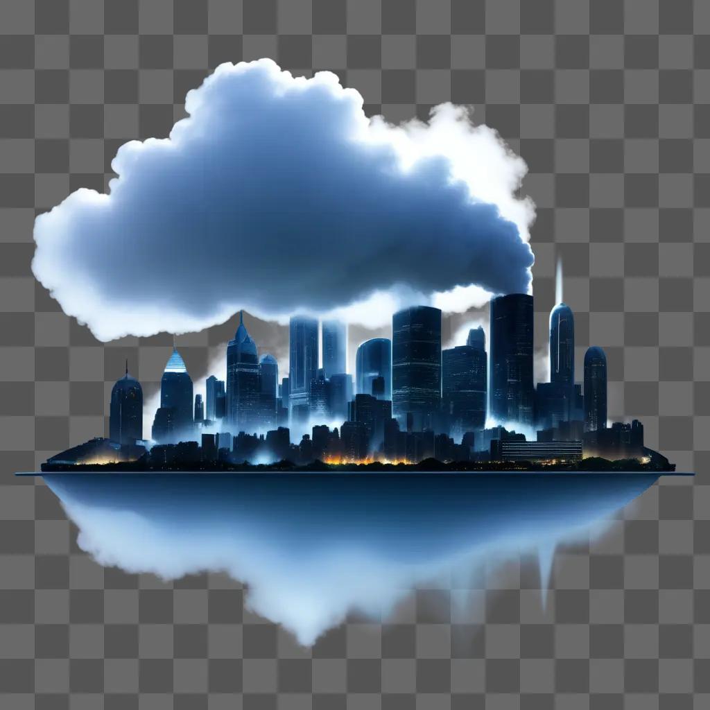 Cloudy cityscape with transparent steam