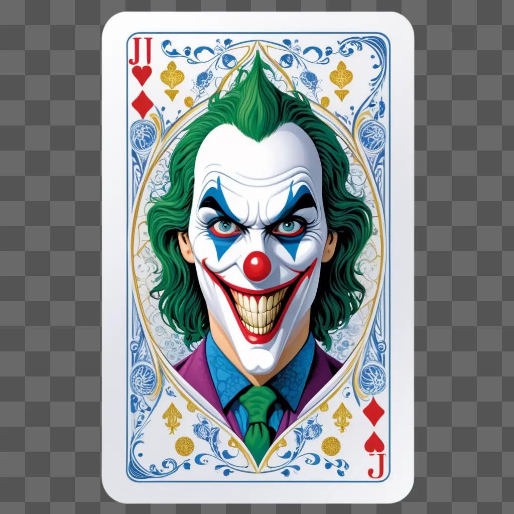 Clown face on a joker card with red heart and diamond