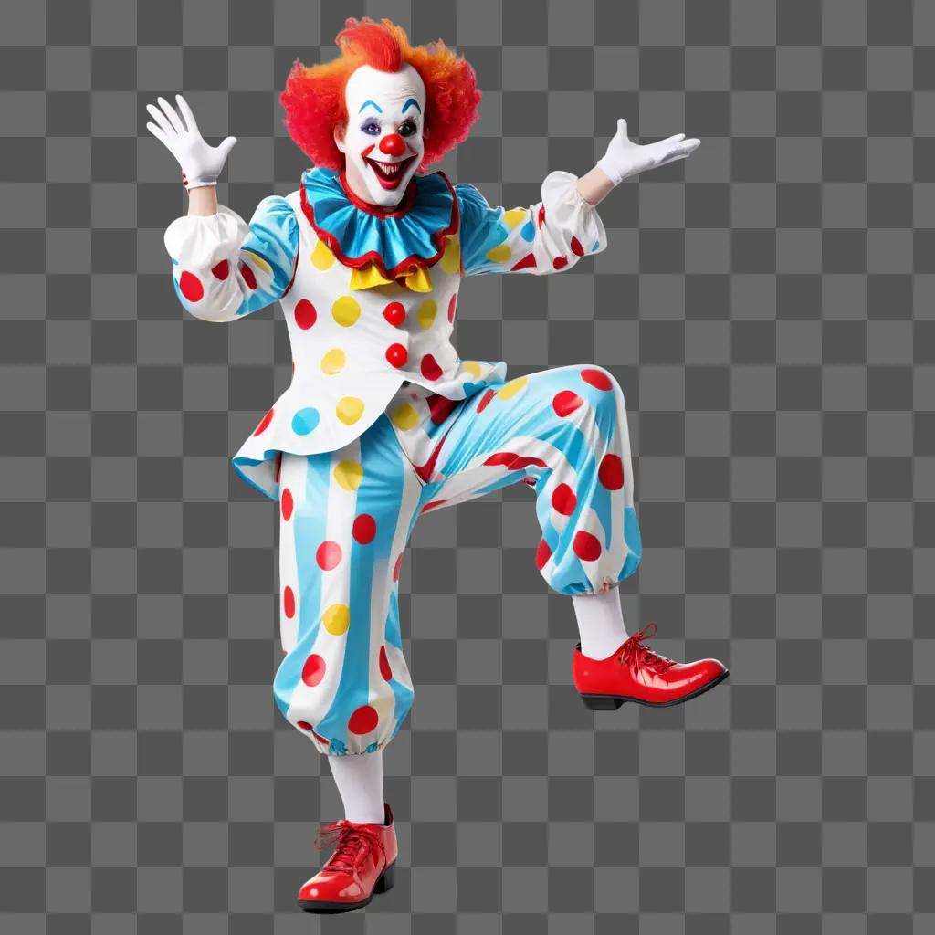 Clown with red hair and polka dots in the air