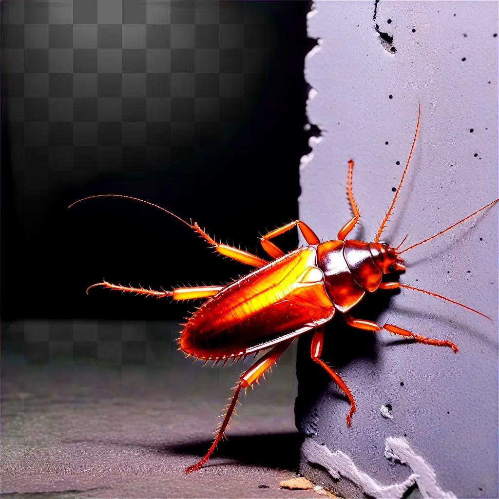 Cockroach with bright orange color on the wall