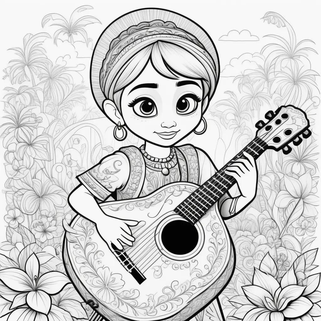 Coco Coloring Pages: A girl with a guitar and flowers