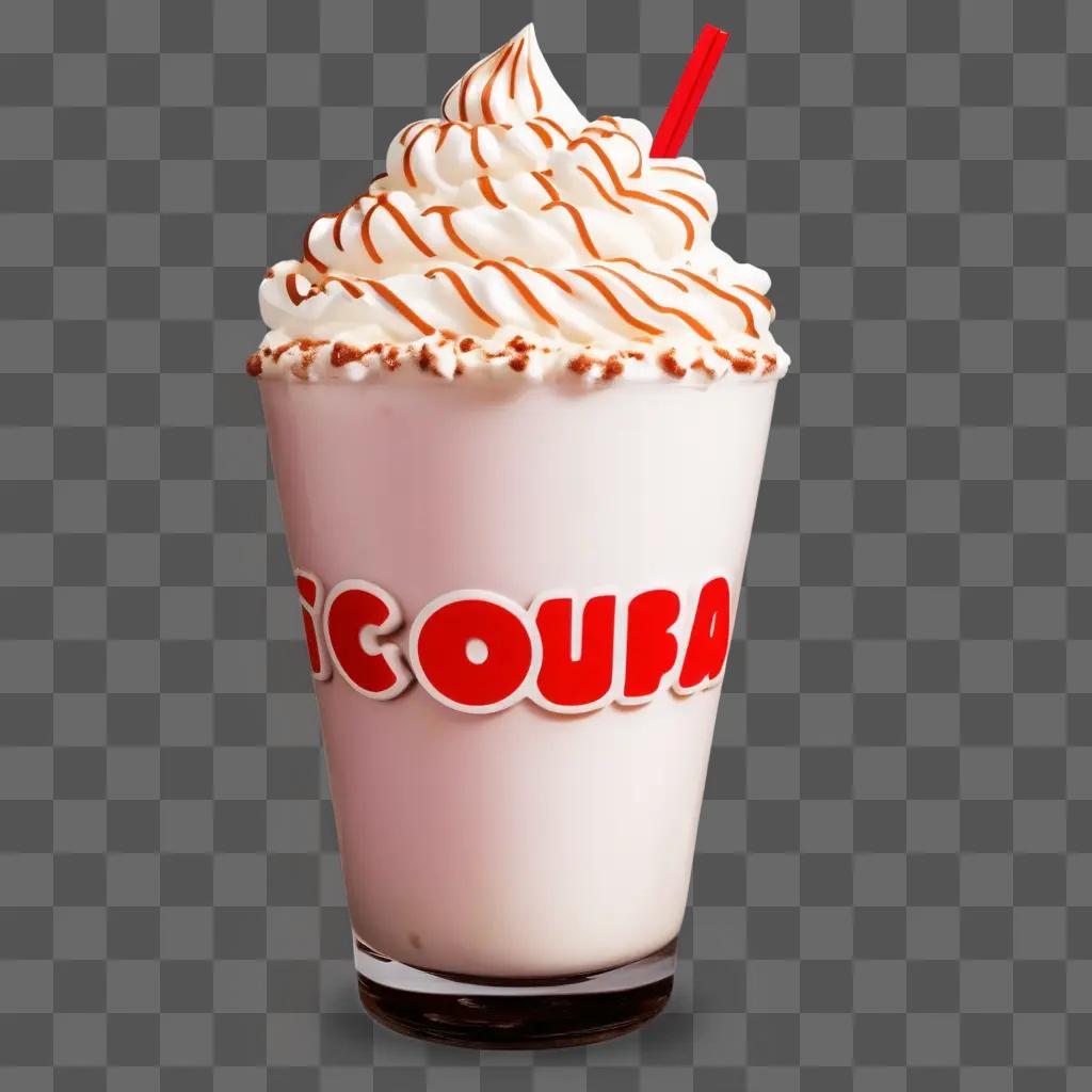 Coco Milkshake with whipped cream and red straw