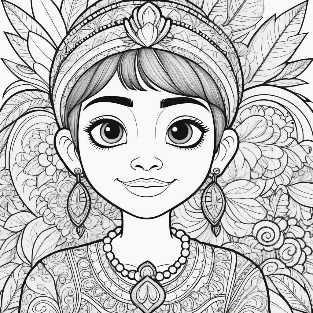 ココ ぬりえ:花の冠をかぶった少女