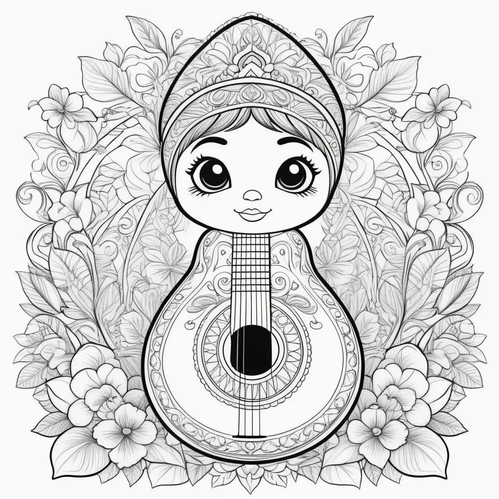 Coco coloring pages with flowers and a guitar