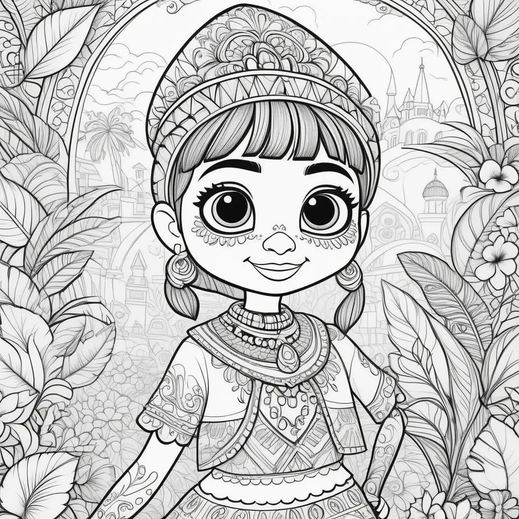 Coco coloring pages with girl in floral dress