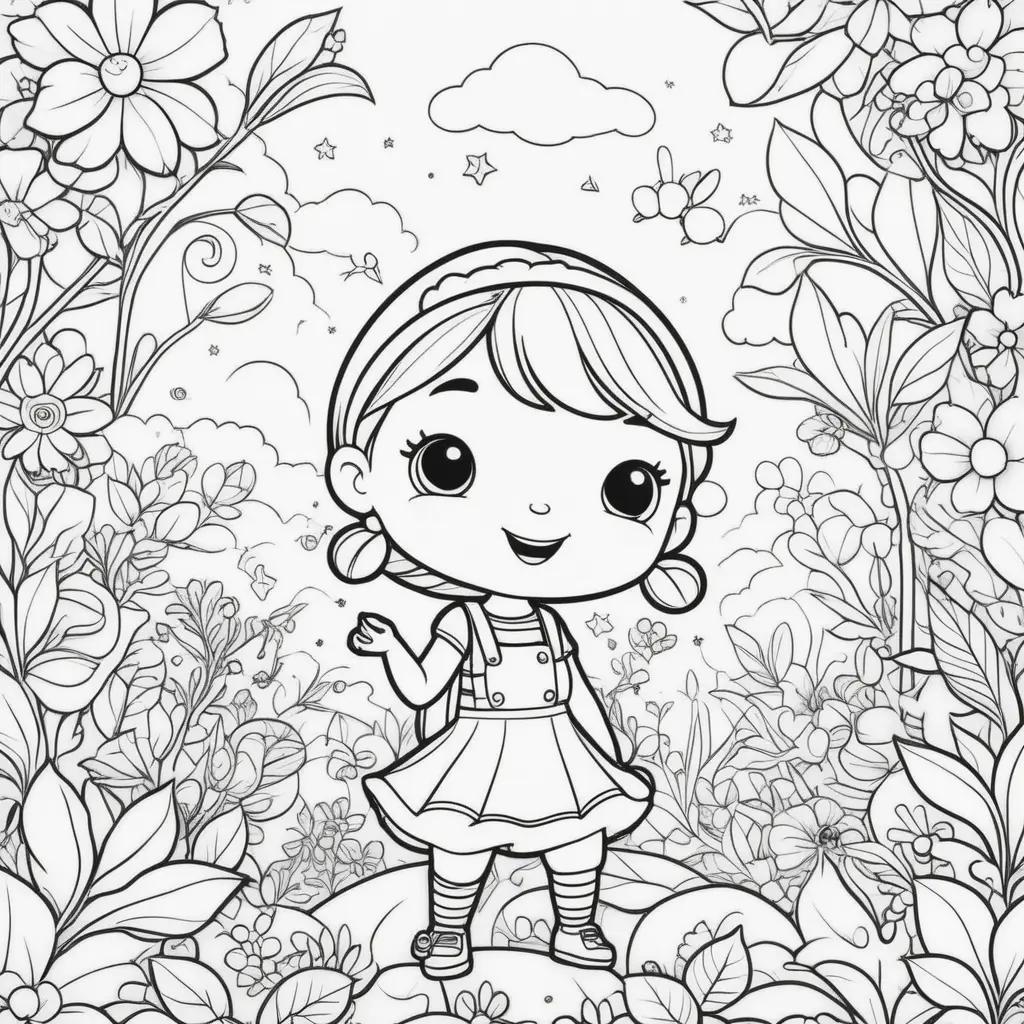 Cocomelon coloring page: cute girl in a field