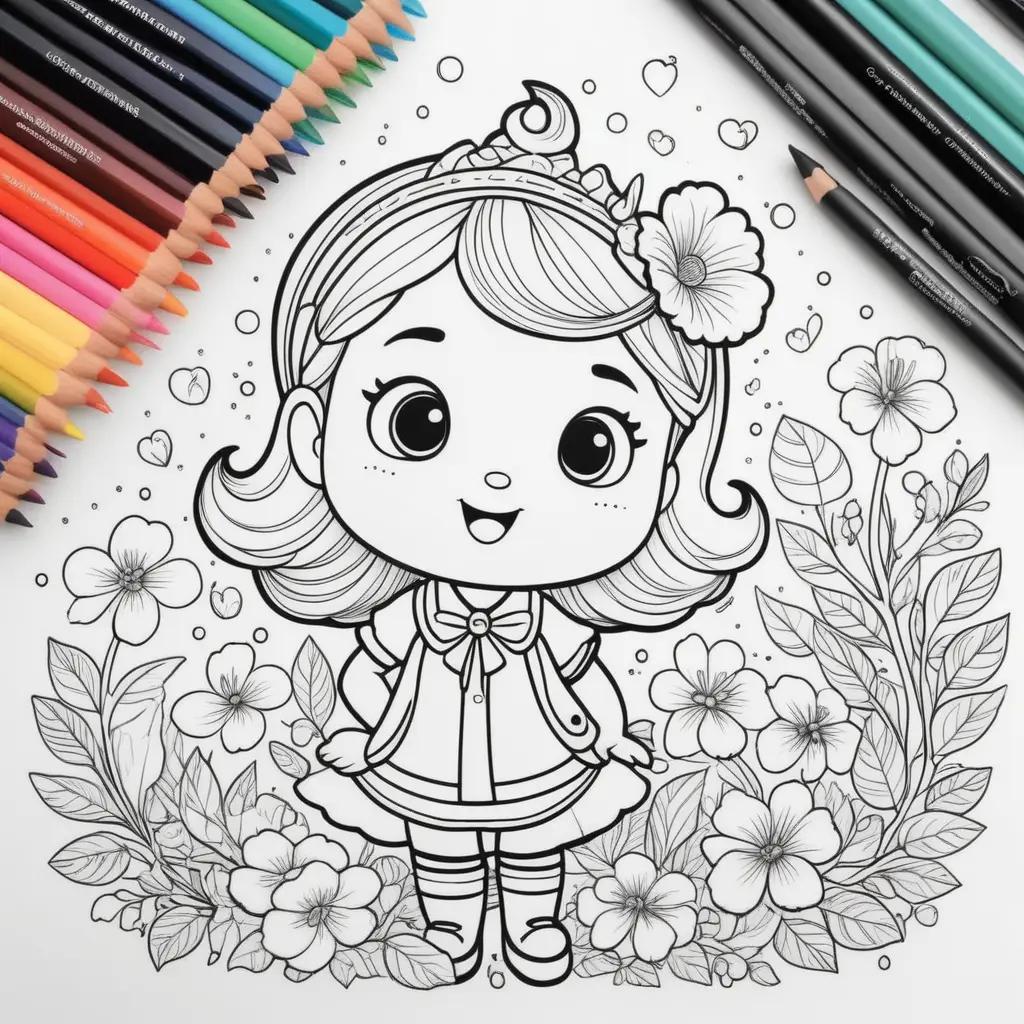 Cocomelon coloring page with girl and flowers