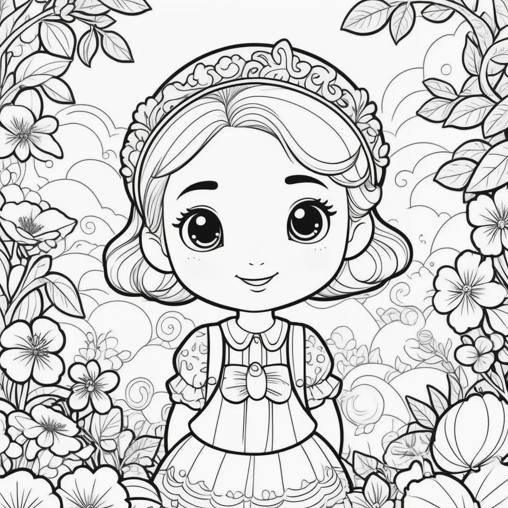 Cocomelon coloring pages with princess in a floral background